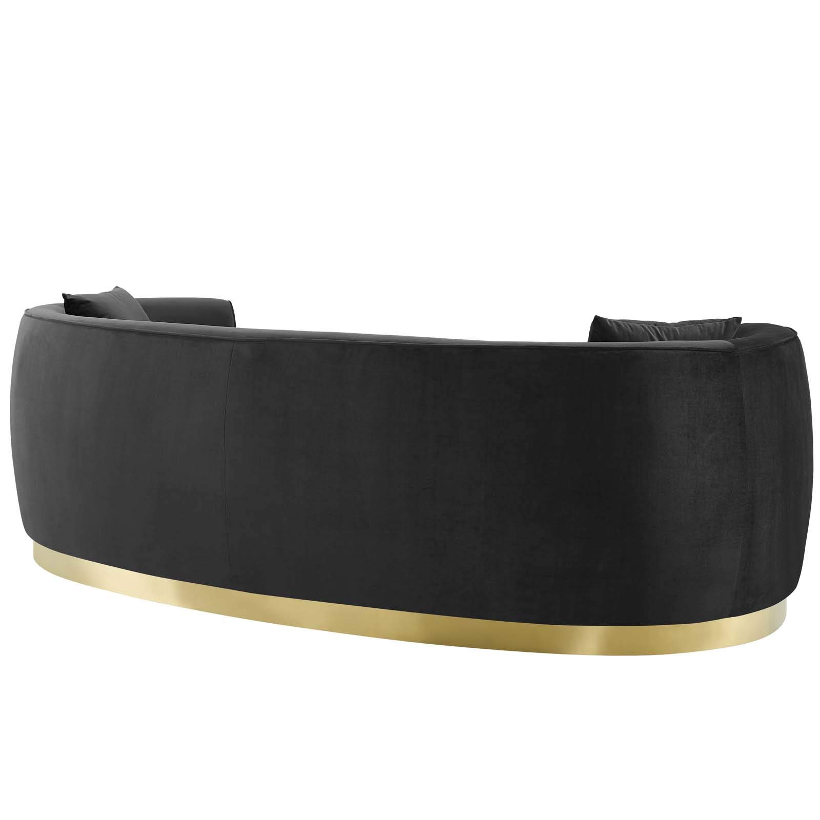 Modway Resolute Retro Modern Curved Back Upholstered Velvet Sofa with 2 Throw Pillows - Black Velvet Couch for Living Room, Lounge & Apartment Decor
