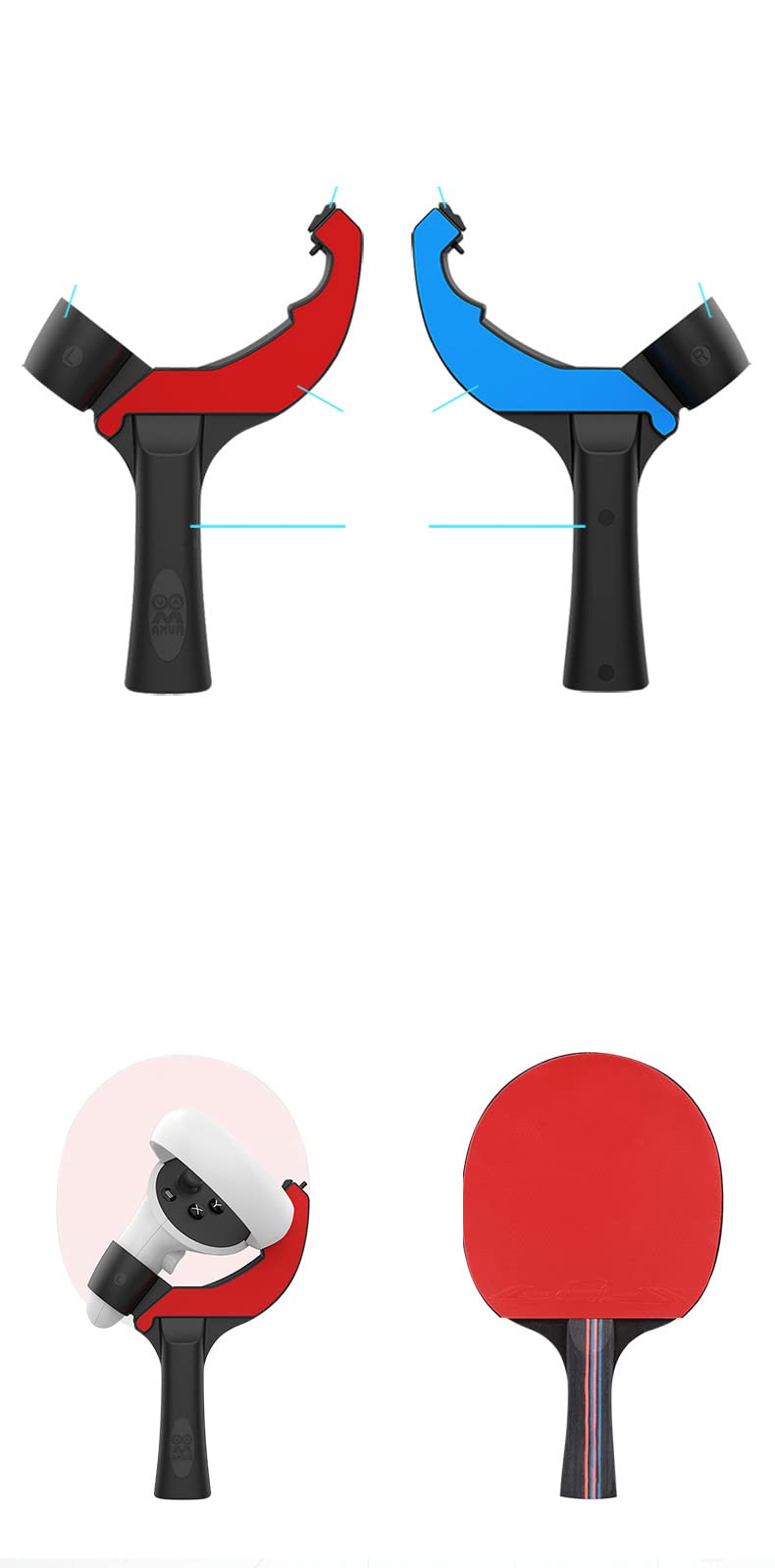 Aokicase VR Controller Handle for Oculus Quest 2 - Table Tennis Racket Grip, VR Golf Club Attachment, First Person Tennis Accessories - Enhance Your VR Gaming Experience