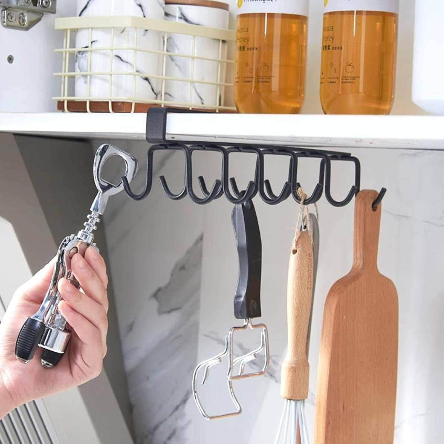 Boniry 12-Hook Double Row Kitchen Organizer - Heavy Duty Metal Hanging Hooks for Coffee Mugs, Tea Cups, Towels & Utensils | Space Saving Storage Solution for Pantry, Office & Home Organization (Perfect for Small Kitchens & Dorm Rooms)