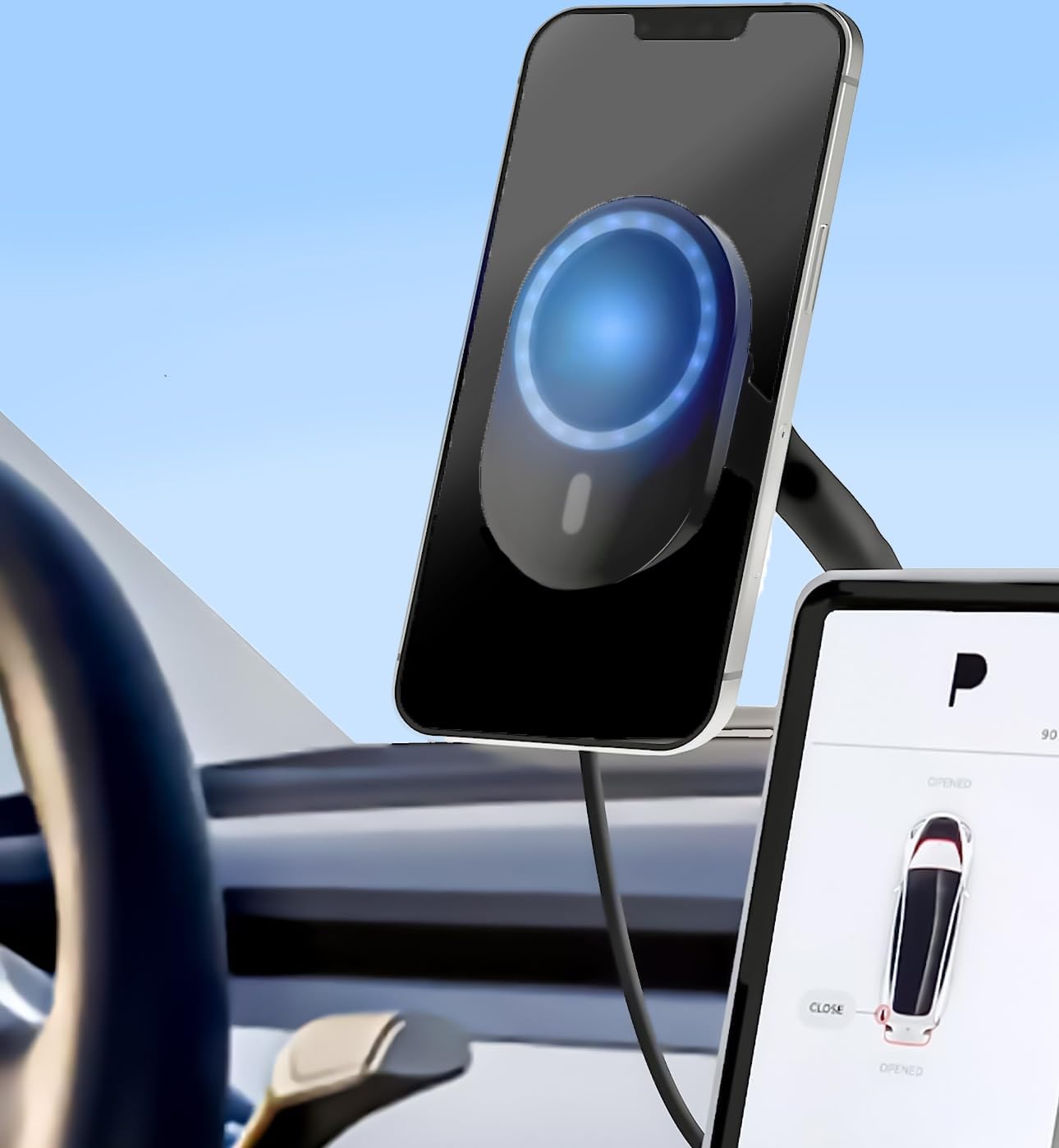 GALVANOX Magnetic Phone Holder for Tesla Model 3 & Model Y - Wireless Charging Car Mount (MagSafe Compatible) - Perfect for Hands-Free Navigation & Charging While Driving