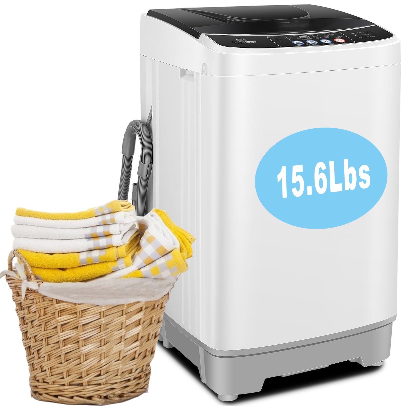 15.6Lbs Portable Washing Machine with Drain Pump - 2.1 Cu.ft Compact Washer Dryer Combo, 10 Programs & 8 Water Levels for Home, Apartment, RV, Dorm - Perfect for Small Spaces, Travel & Off-Grid Living