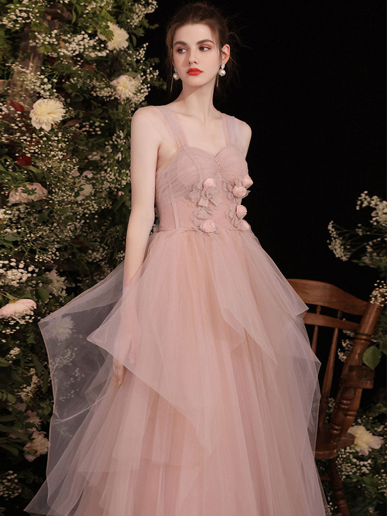 Elegant Pink Sweetheart Tulle Long Prom Dress - Formal Evening Gown for Homecoming, Ball & Special Occasions