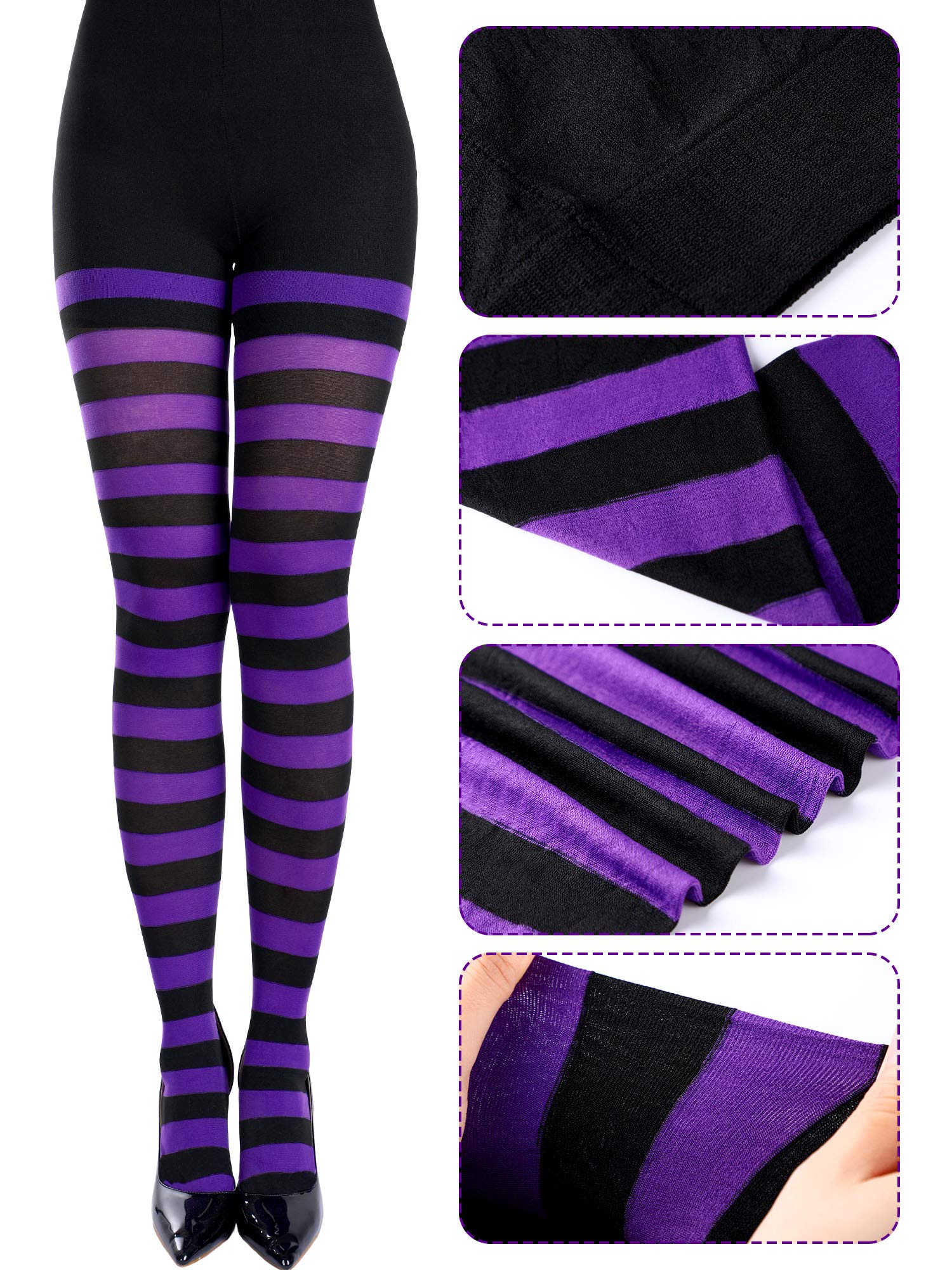 Blulu 3-Pack Women's Halloween Striped Tights - Witch Costume Leggings & High Socks for Cosplay, Parties, and Festive Celebrations | Perfect for Halloween Outfits, Themed Events, and Costume Accessories