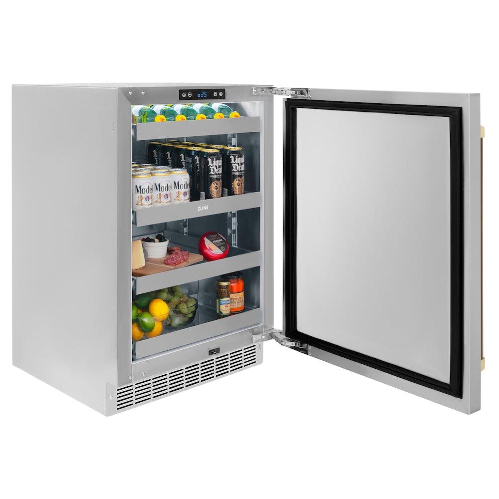 ZLINE Autograph Edition 24 Inch Stainless Steel Beverage Cooler with Touchstone 151 Technology & Champagne Bronze Handle - Perfect for Wine, Beer, and Soda Storage in Home Bars, Kitchens, and Entertainment Spaces