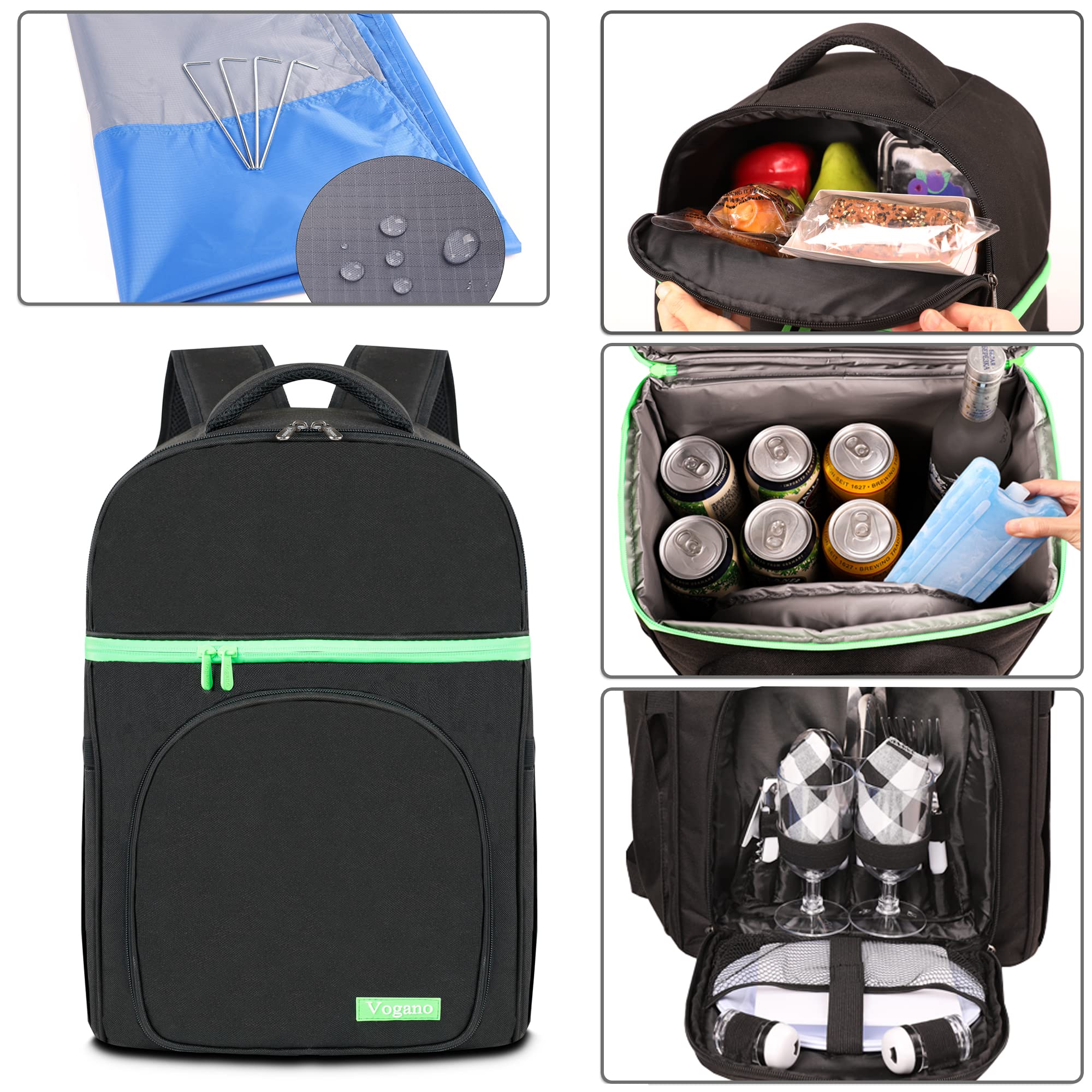 2-Person Beach Picnic Backpack with Insulated Cooler Compartment - Includes Lightweight Blanket, Cutlery Set & Lunch Pack | Perfect for Camping, Outdoor Picnics & Romantic Getaways