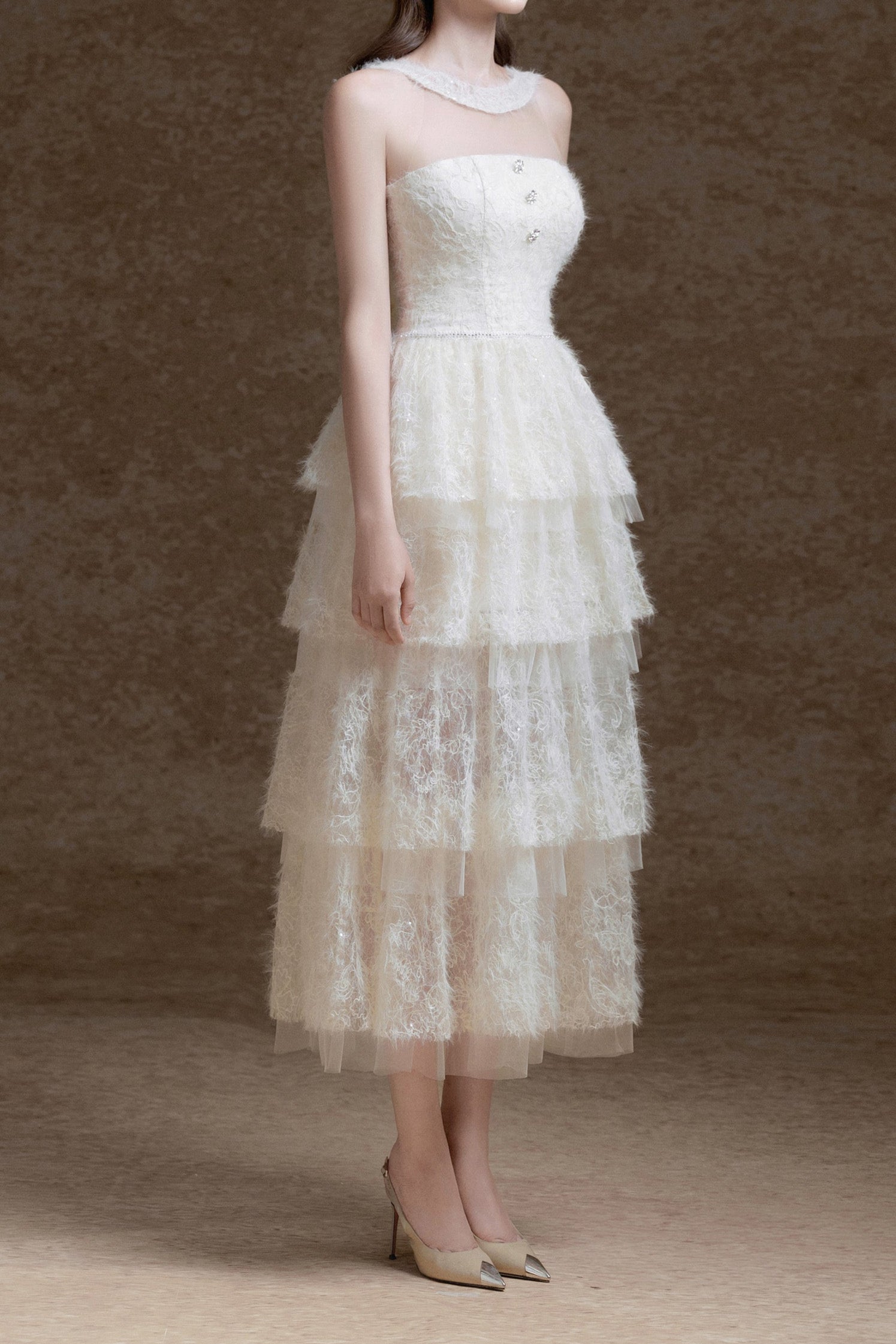 Alison White Mesh Stitching Layer Dress - Elegant Summer Party & Wedding Guest Outfit