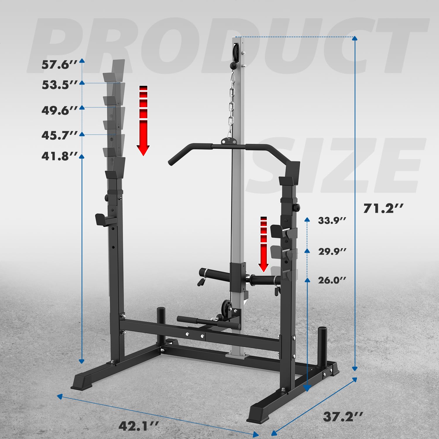 Adjustable Power Rack with LAT Pulldown & Pulley System - Multi-Functional Squat Cage for Home Gym - Perfect for Strength Training, Weightlifting & CrossFit Workouts