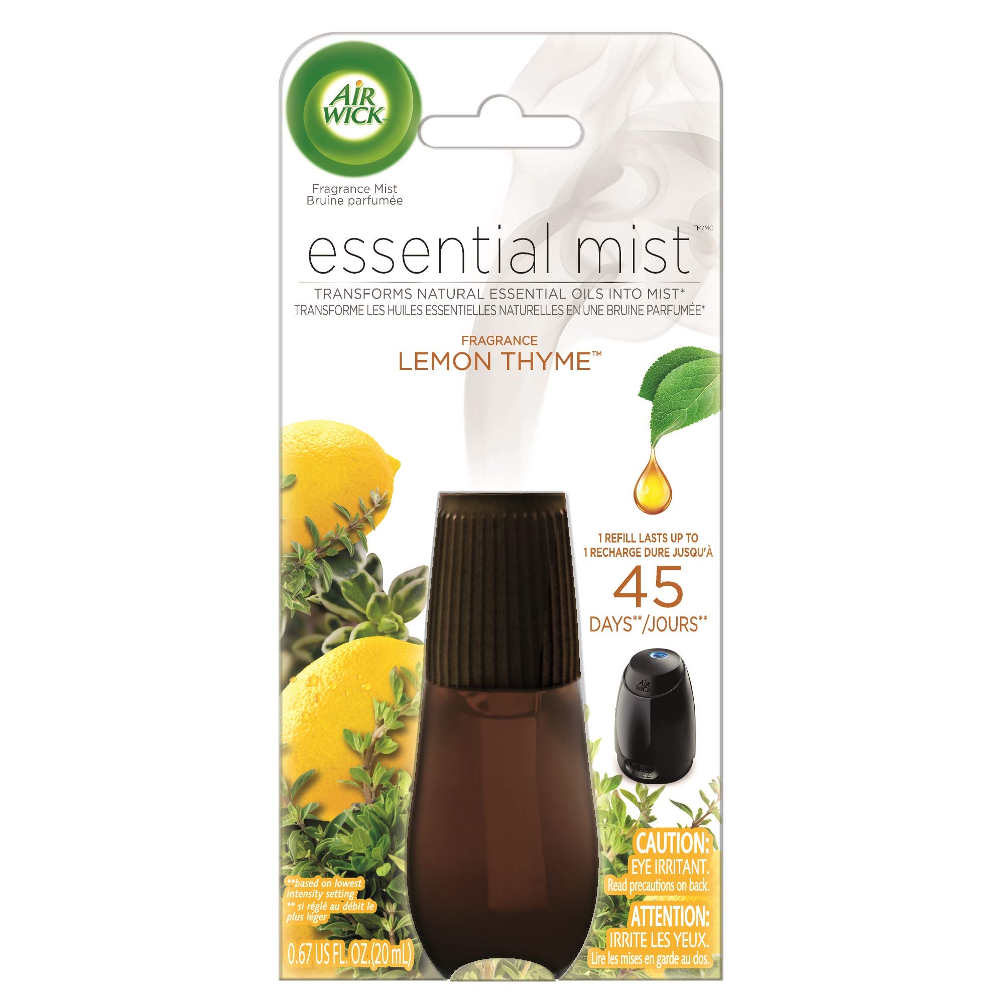 Air Wick Essential Mist Refill - Lemon Thyme Scented Essential Oil Diffuser (1 Count) | Long-Lasting Air Freshener for Home, Office & Bathroom | Aromatherapy & Relaxation