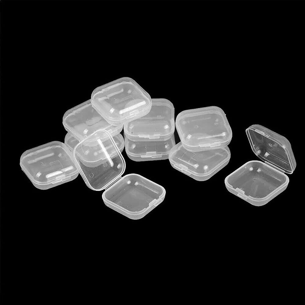 Small Clear Plastic Beads Storage Containers Box with Hinged Lid - Organizer for Earplugs, Pills, Jewelry, Hardware & Craft Supplies - Perfect for Home, Office & Travel Organization