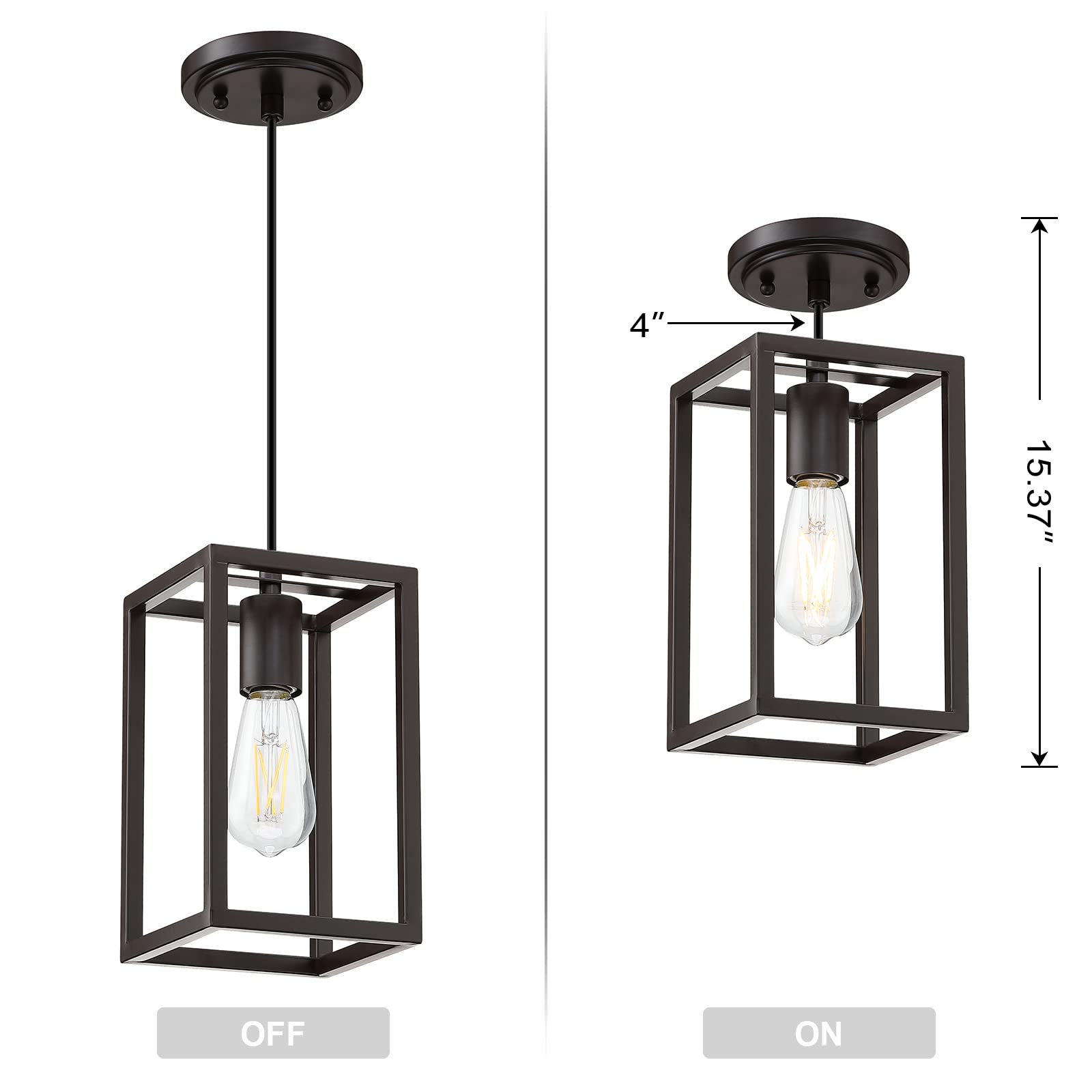 3 Pack Adjustable Rustic Farmhouse Pendant Lights - Metal Cage Mini Hanging Light Fixtures for Kitchen Island, Dining Room, Cafe & Bar - Oil Rubbed Bronze Finish - Perfect for Home Decor & Commercial Spaces