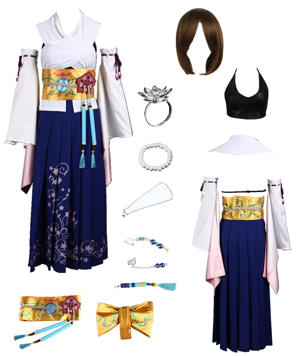 Anime Final Fantasy Yuna Cosplay Costume - Sexy White & Blue Lingerie Bra Set for Women | Halloween Party, Cosplay Events & Anime Conventions