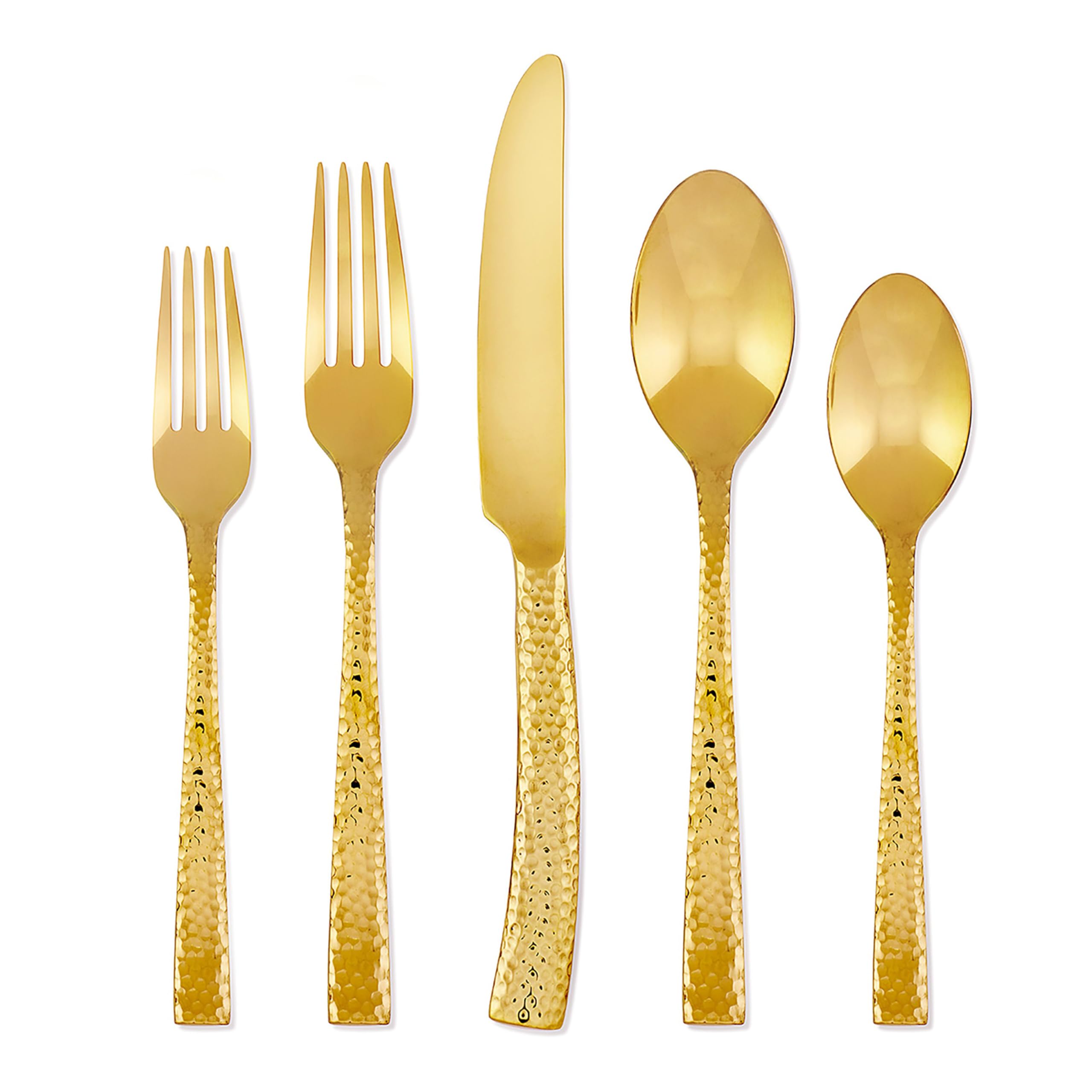 Hampton Forge Paris Hammered 20-Piece Stainless Steel Flatware Set in Gold - Elegant Cutlery for Fine Dining, Wedding Gifts & Formal Table Settings