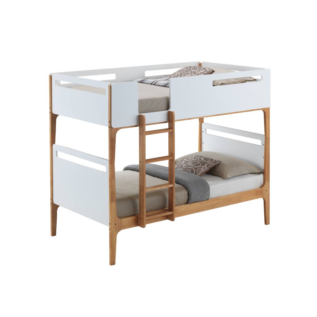 Hayes Single Over Single Bunk Bed - White & Oak Finish - Space-Saving Kids Bedroom Furniture for Siblings or Sleepovers