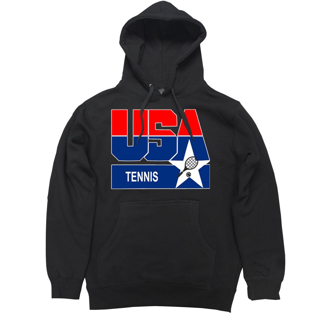 FTD Apparel Men's USA Flag Tennis Hoodie - Comfortable Pullover Sweatshirt for Casual Wear, Gym & Outdoor Activities