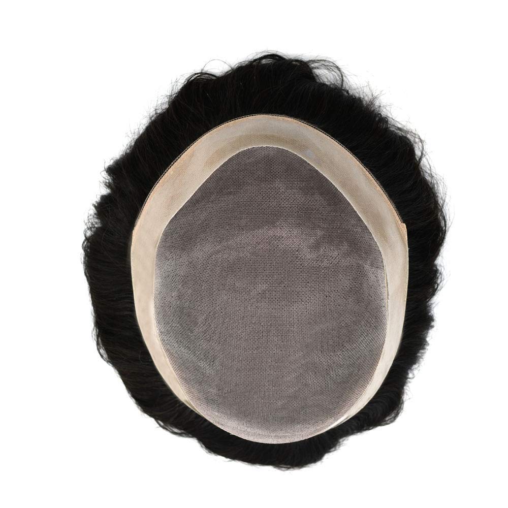 Premium Mono Human Hair Toupee for Men - Poly Skin Base, Durable NPU Monofilament Wig - Natural Black with 10% Gray (7''x10'', 1B10#) - Perfect for Hair Replacement, Thinning Hair & Daily Wear