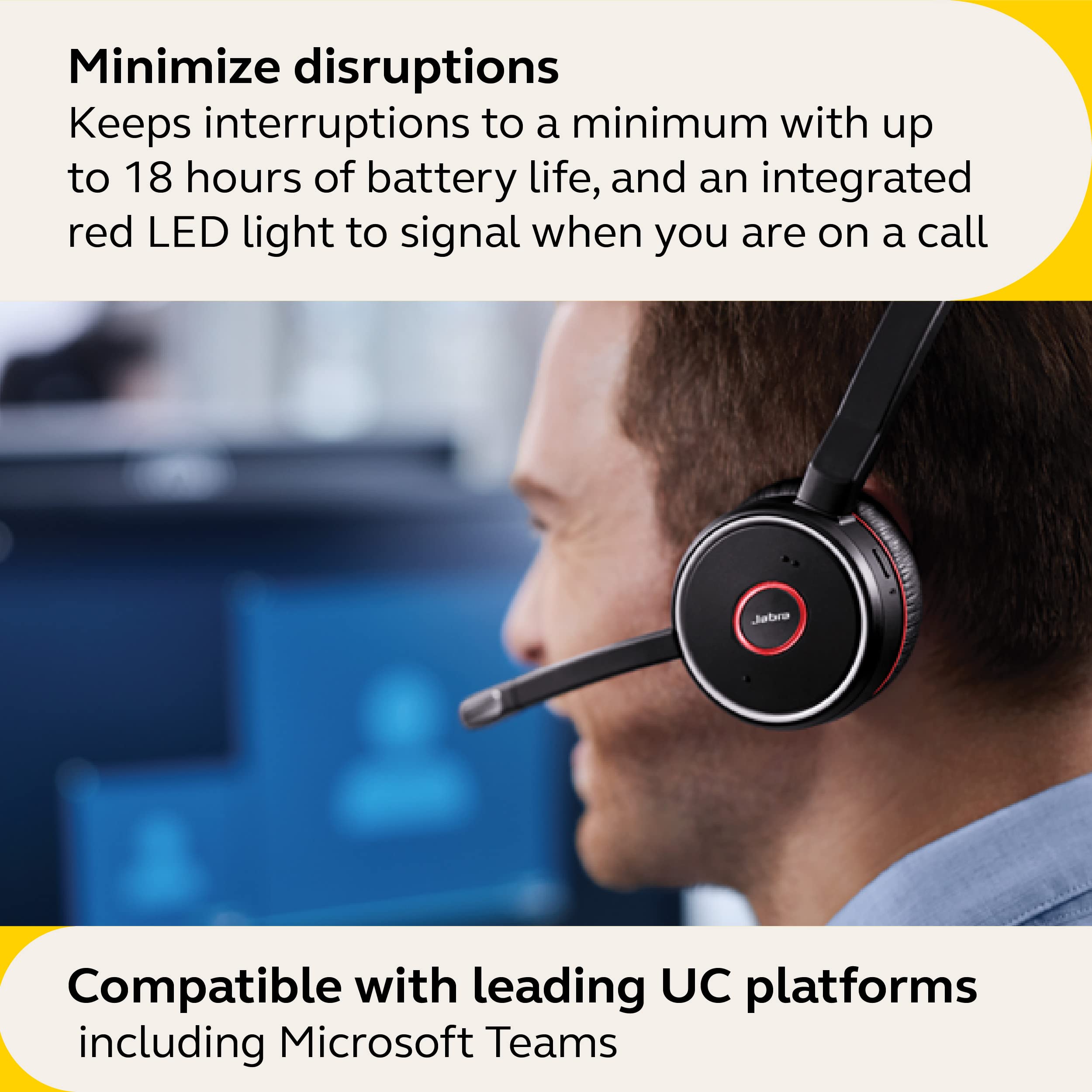 Jabra Evolve 75 SE UC Stereo Wireless Bluetooth Headset with Active Noise Cancelling Mic, 14-Hour Battery & Dual Connectivity - Compatible with Zoom/Teams/Webex (Renewed, Black) - Perfect for Remote Work & Online Meetings