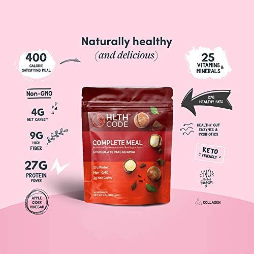 HLTH Code Complete Meal Replacement Shake - Keto Friendly, High Protein, Low Carb, Gluten Free with Collagen | Chocolate Macadamia Flavor (15 Servings) | Perfect for Weight Loss, Busy Lifestyles & On-the-Go Nutrition