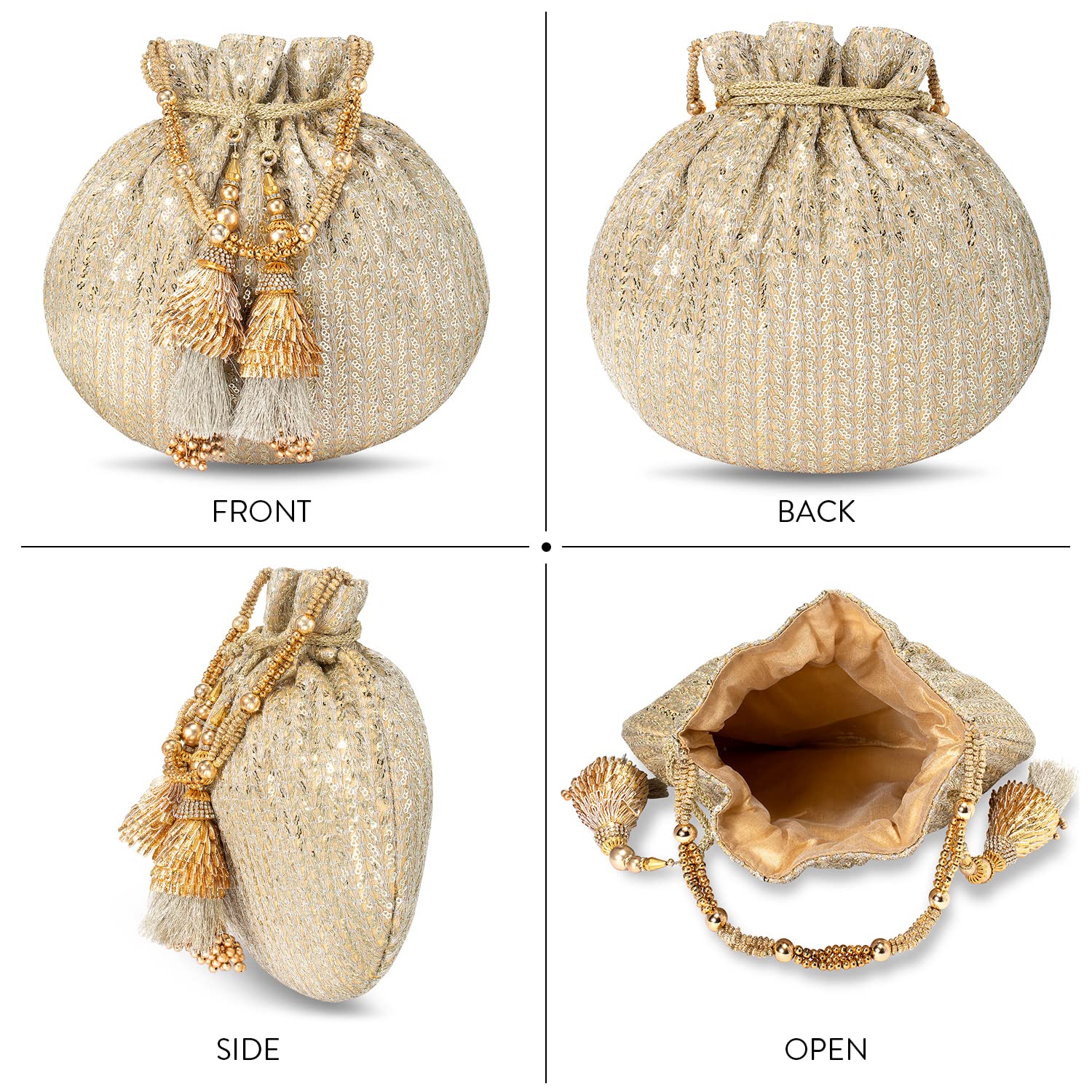 **Aheli Stylish Potli Bags for Women – Elegant Evening Clutch, Ethnic Bride Purse with Drawstring – Perfect for Weddings, Parties & Festive Occasions**