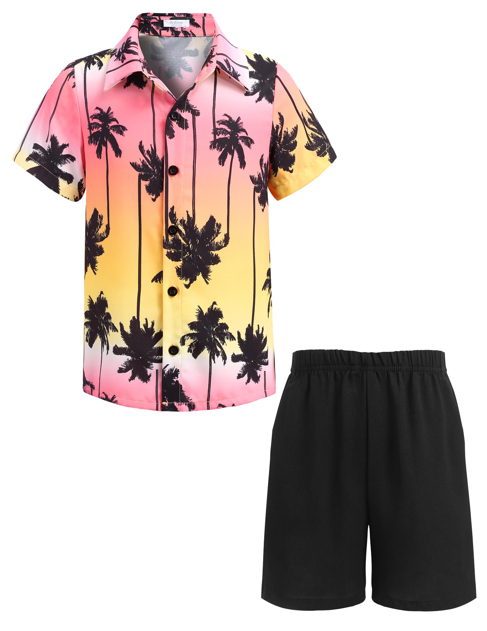 Arshiner Boys 2-Piece Hawaiian Outfit - Short Sleeve Button Down Shirt & Matching Shorts Set for Summer Beach Vacation (Ages 4-12) | Perfect for Pool Parties, Tropical Getaways & Family Photos