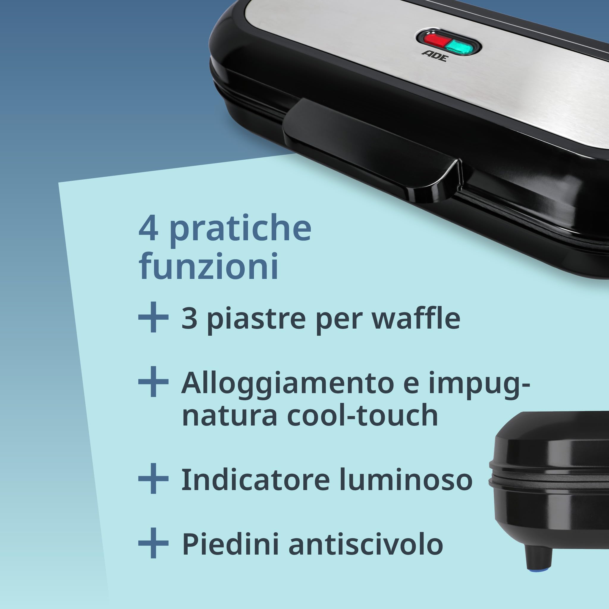 ADE XL Waffle Maker - 3 Round Non-Stick Waffle Iron with 1200W Power - Perfect for Kids Birthday Parties, Family Breakfast & Holiday Celebrations