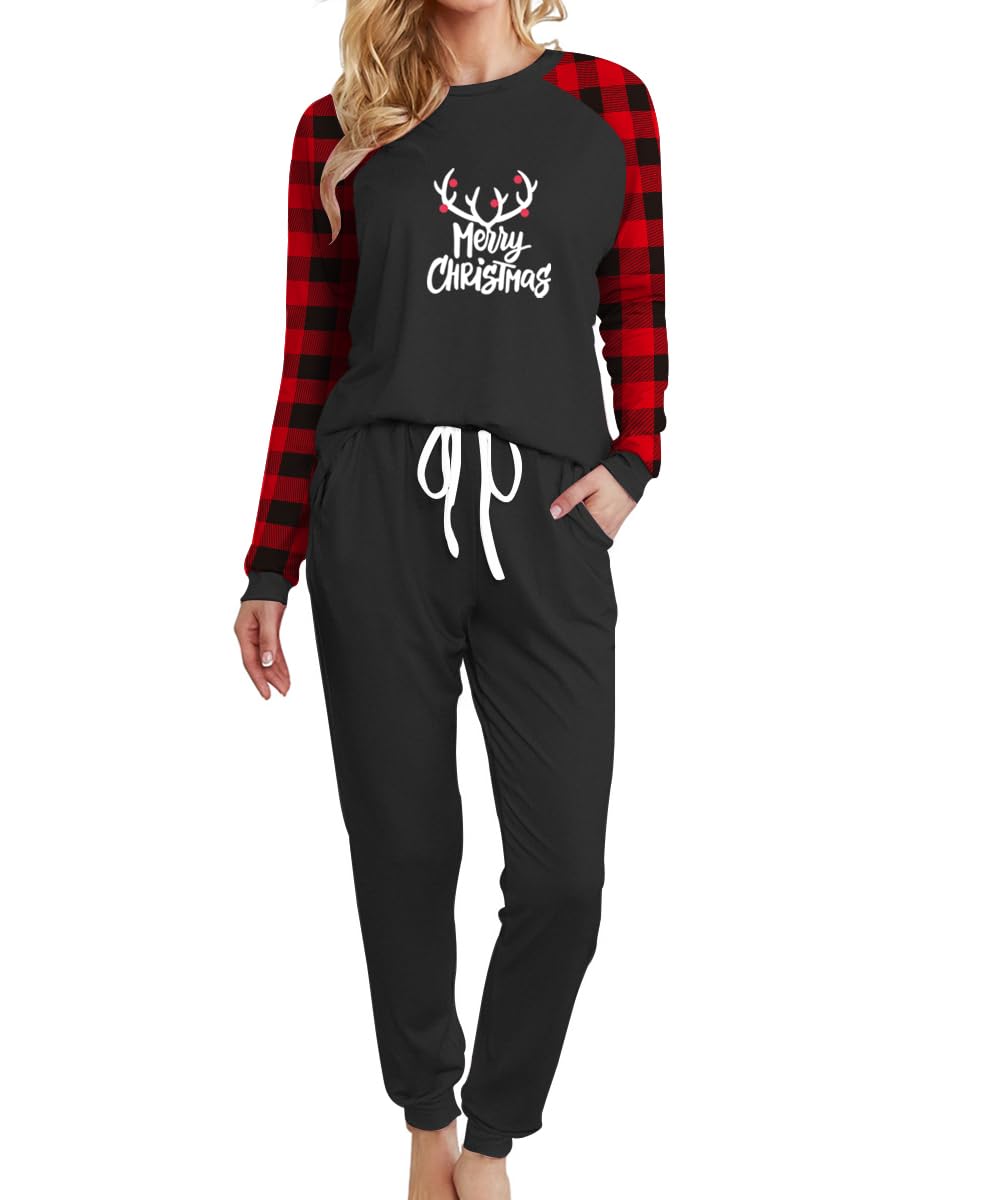 Women's Christmas Pajama Set - 2 Piece Cozy Lounge Wear, Jogging Outfit & Tracksuit in Black - Perfect for Holiday Parties, Family Gatherings & Relaxing at Home