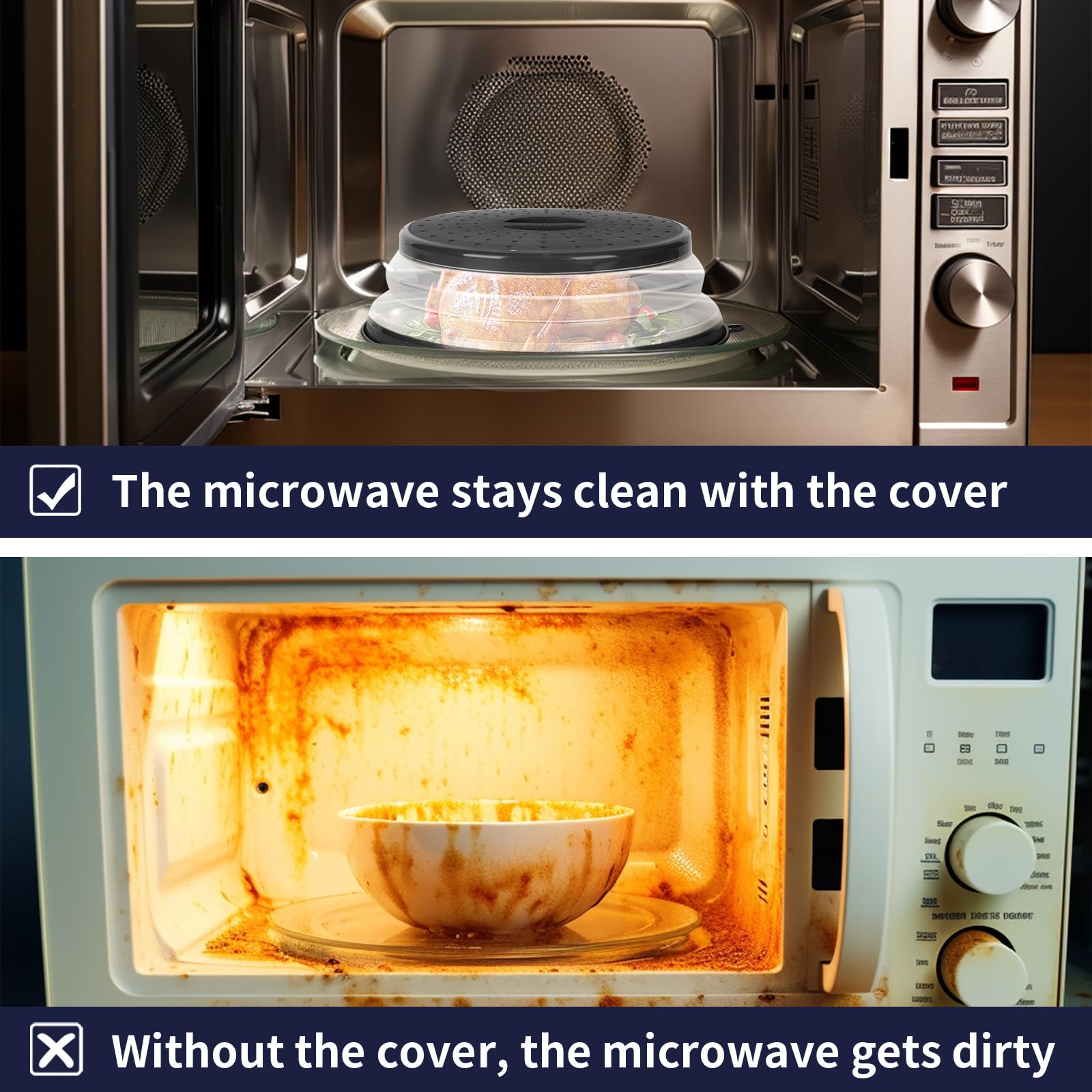 Microwave Splatter Cover - Black Food Cover for Microwave Oven, Medium Size Plate Lid | Prevent Mess & Keep Food Fresh | Ideal for Reheating Meals, Popcorn & Cooking