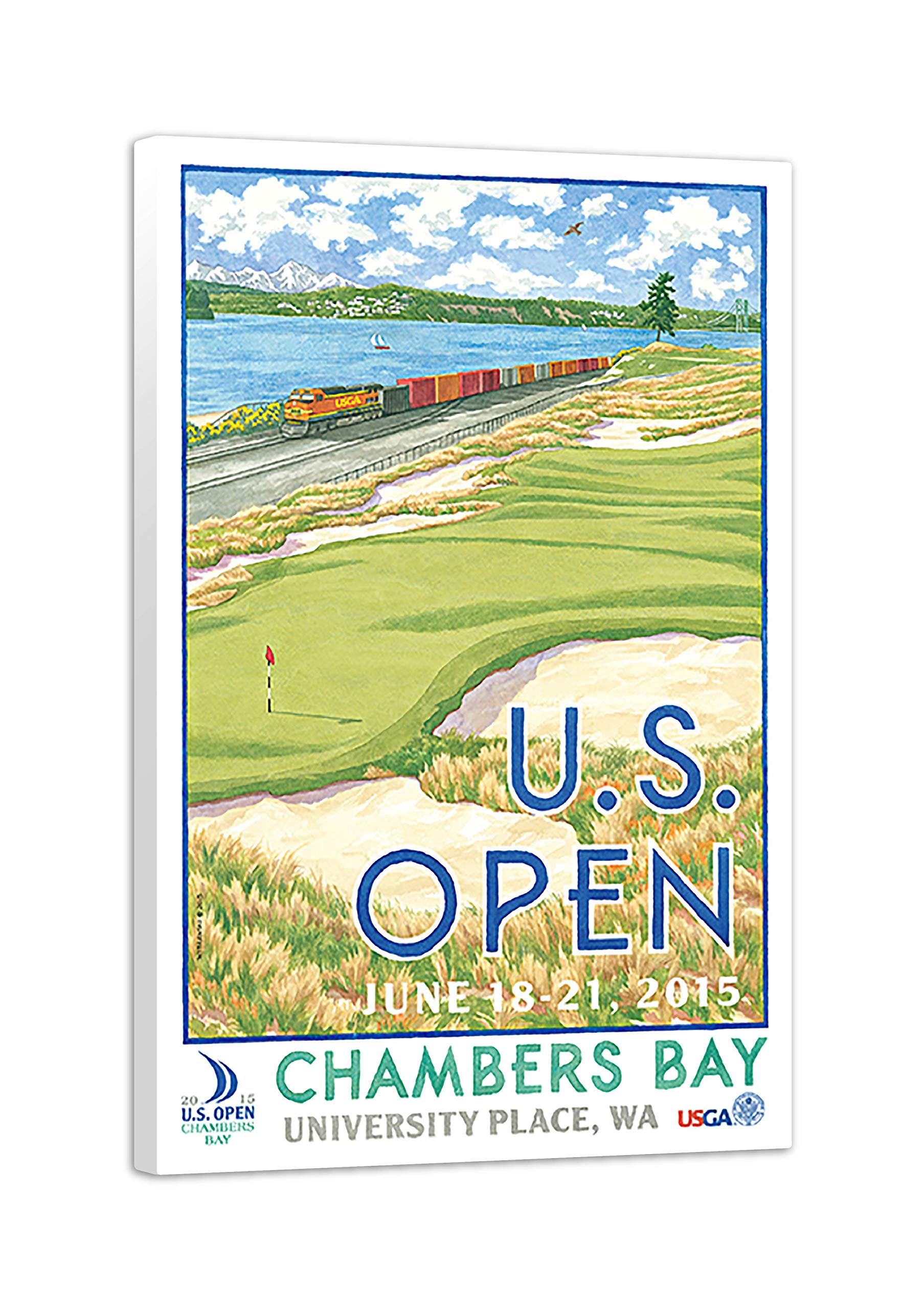 Lee Wybranski Official Golf Art Print - 2015 U.S. Open Championship at Chambers Bay - 20x30 Inch Wrapped Canvas - Perfect Golf Gift for Men, Office Decor & Man Cave Wall Art