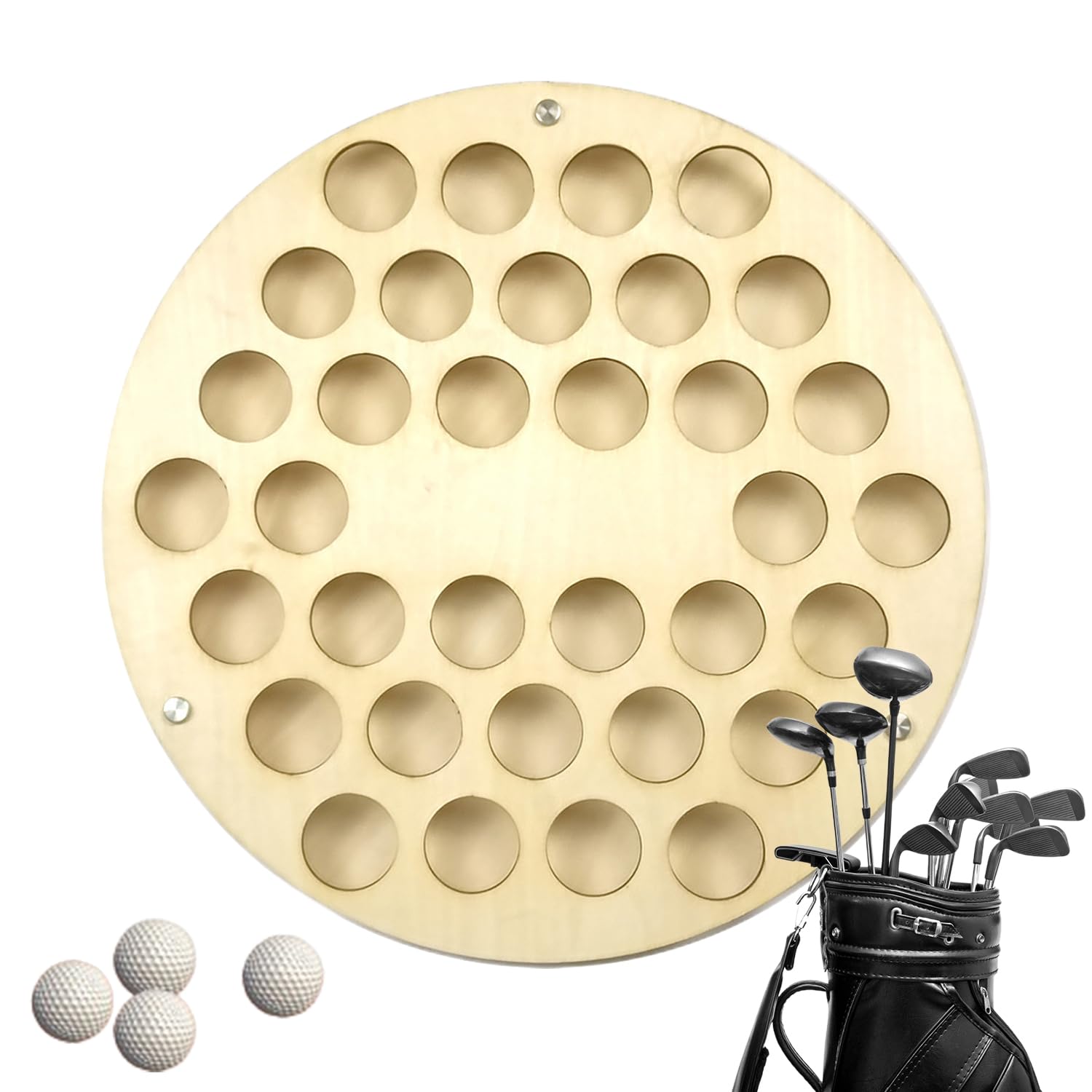 34-Hole Wooden Golf Ball Storage Rack - Wall Mounted Golf Ball Holder Shelf with Farmhouse Style, Flexible Floating Shelves for Living Room, Bedroom & Study | Perfect Golf Accessory Organizer for Home Decor & Sports Enthusiasts