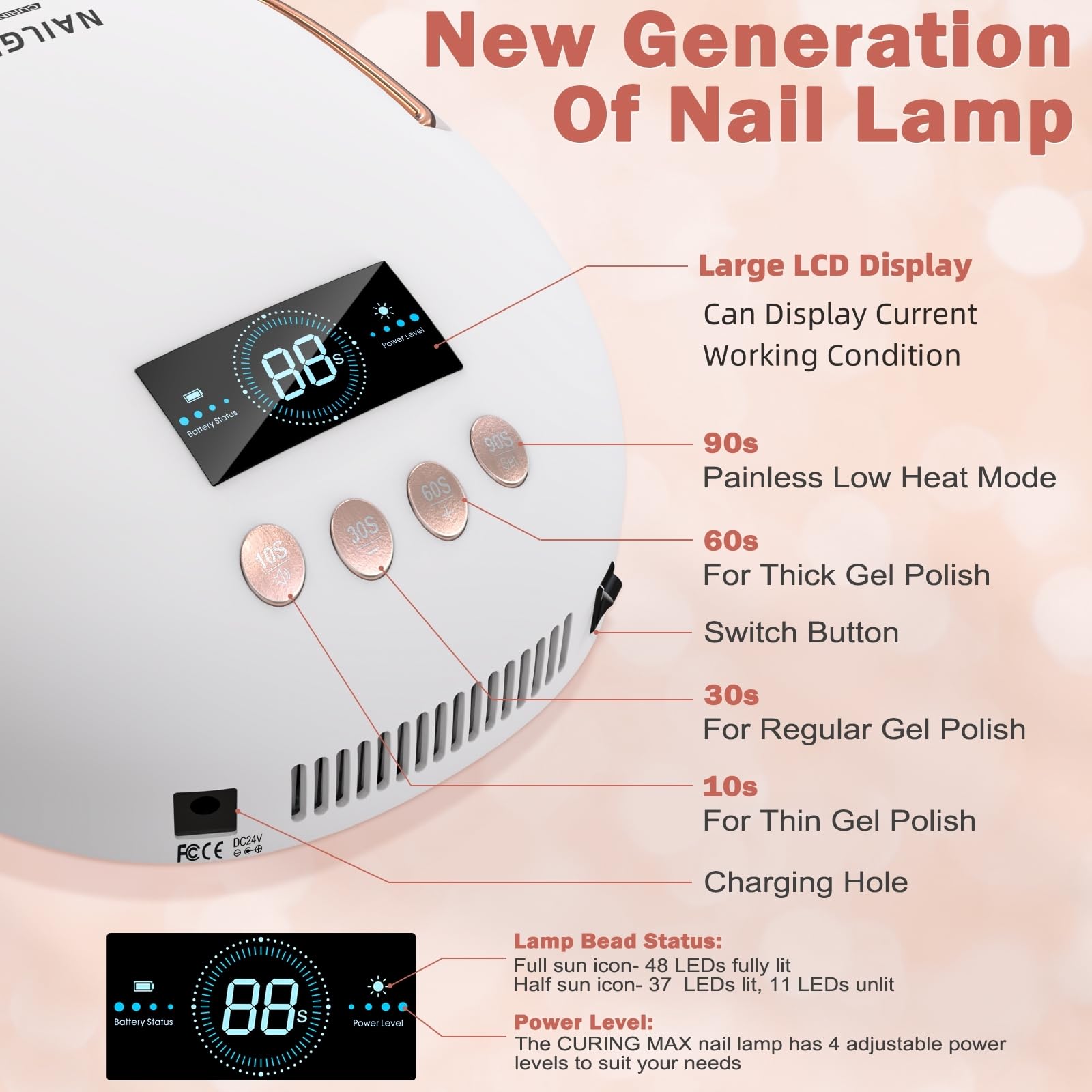NAILGIRLS 80W Cordless UV Nail Lamp, Rechargeable Gel Polish Dryer with Auto Sensor & LCD Display, 4 Timer Settings, Fast Curing Light for Professional Salon & Home Manicure
