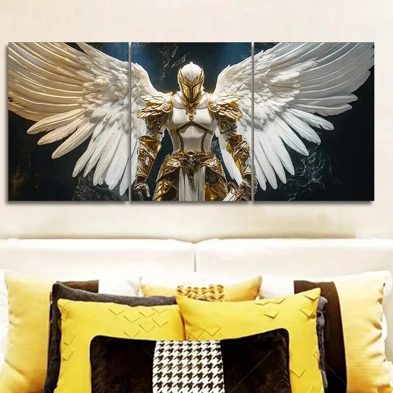 3-Piece Angel in White and Golden Armor Wall Art Set - 40x60cm Framed Canvas Prints | High-Quality Australian-Made Home Decor | Perfect for Living Room, Bedroom & Office Decorations