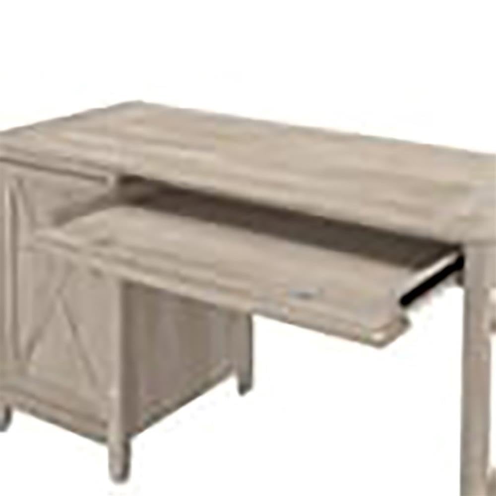 Farmhouse Style Gray Wood Computer Desk with Storage Shelf - Rustic Home Office Desk for Remote Work & Study