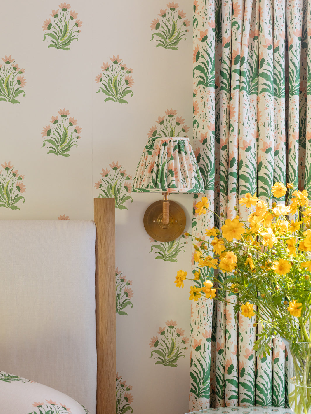 Nathan Turner Hillhouse Block Print Small Wallpaper - Pink & Green Floral Design for Bedroom, Living Room & Nursery Decor