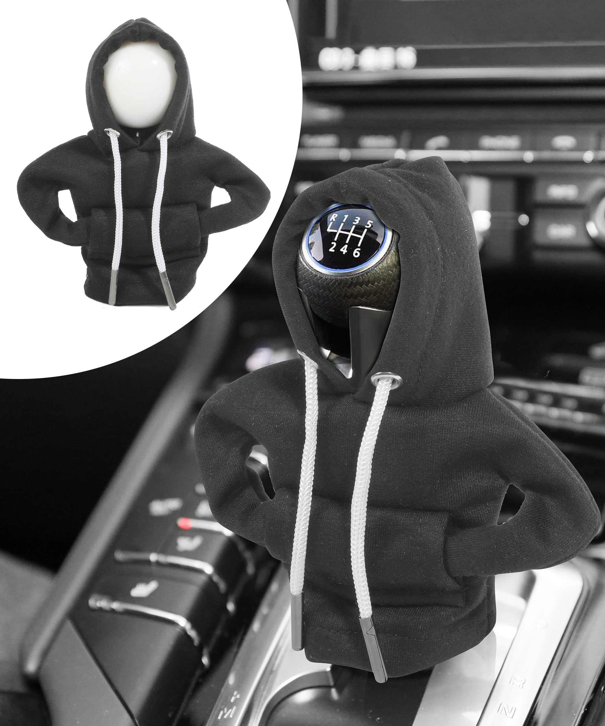RACOONA Gear Shift Hoodie Cover - Fashionable Car Knob Protector for Women (Black) - Perfect for Daily Driving & Style