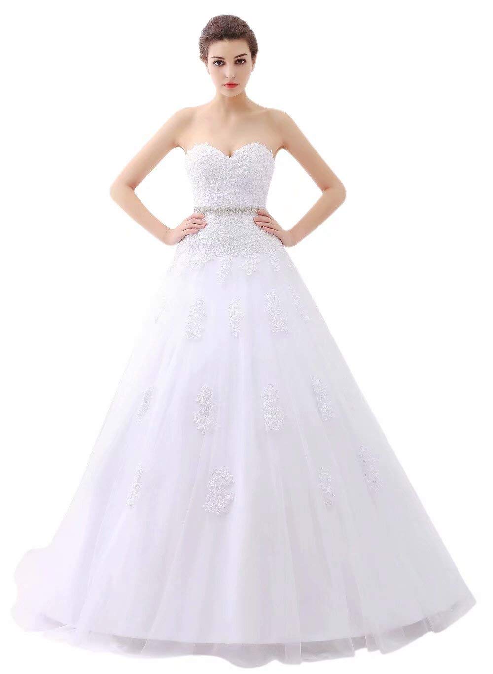 Sweetheart Strapless A-line Lace Appliques Wedding Dress for Bride - White Size 22W | Elegant Bridal Gown for Church Ceremony, Beach Wedding & Formal Reception