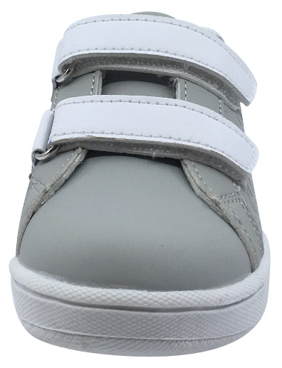 My Brooklyn Original Boys & Girls Sneakers - Grey with White Double Straps - Comfortable Casual Shoes for School, Play & Everyday Wear