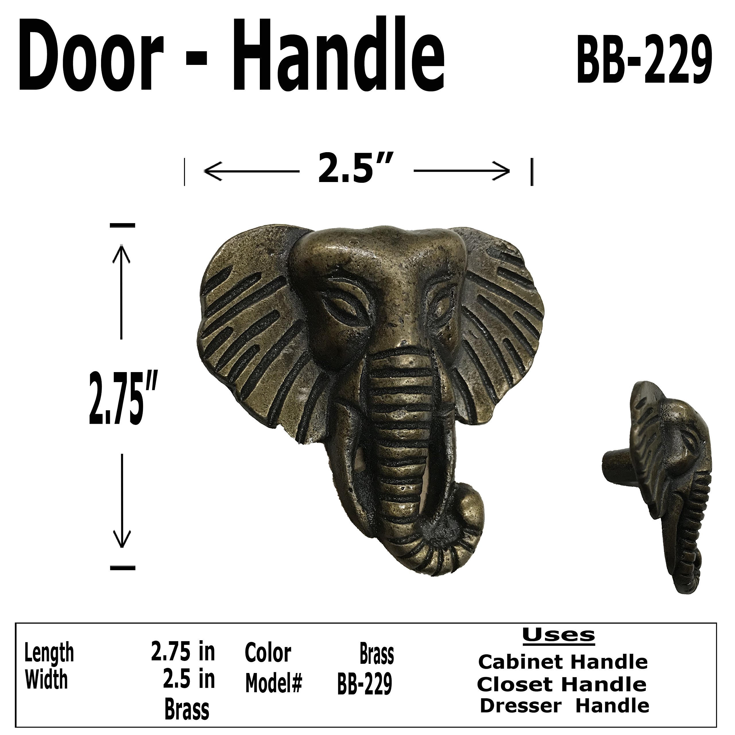 Brass Elephant Cabinet Knob - BB-229 for Drawer & Closet Decor