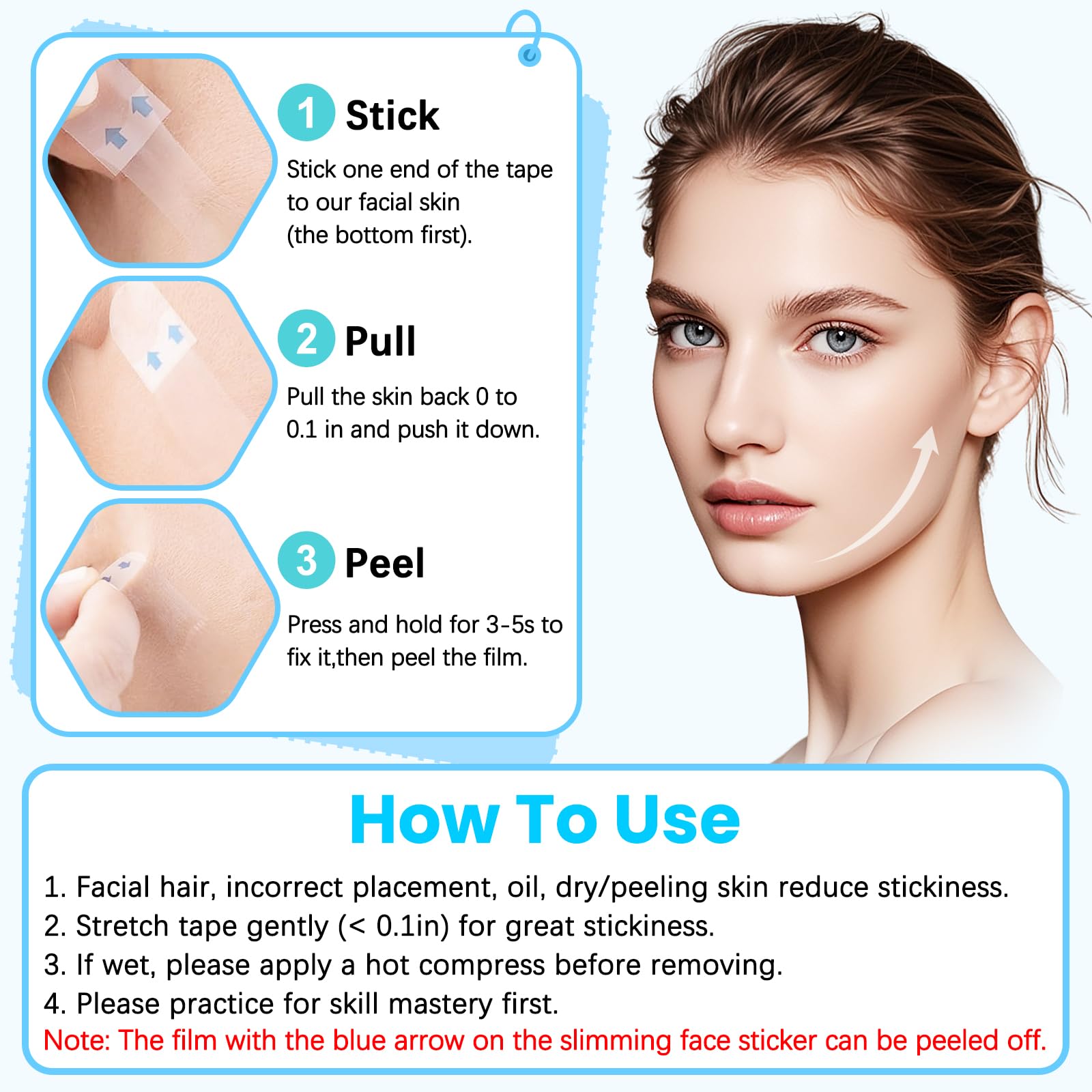 Instant Face Lift Tape - Invisible Under Makeup, Neck & Jowl Tightening for Sagging Skin (200 Count) | Perfect for Special Events, Photos & Daily Anti-Aging Skincare