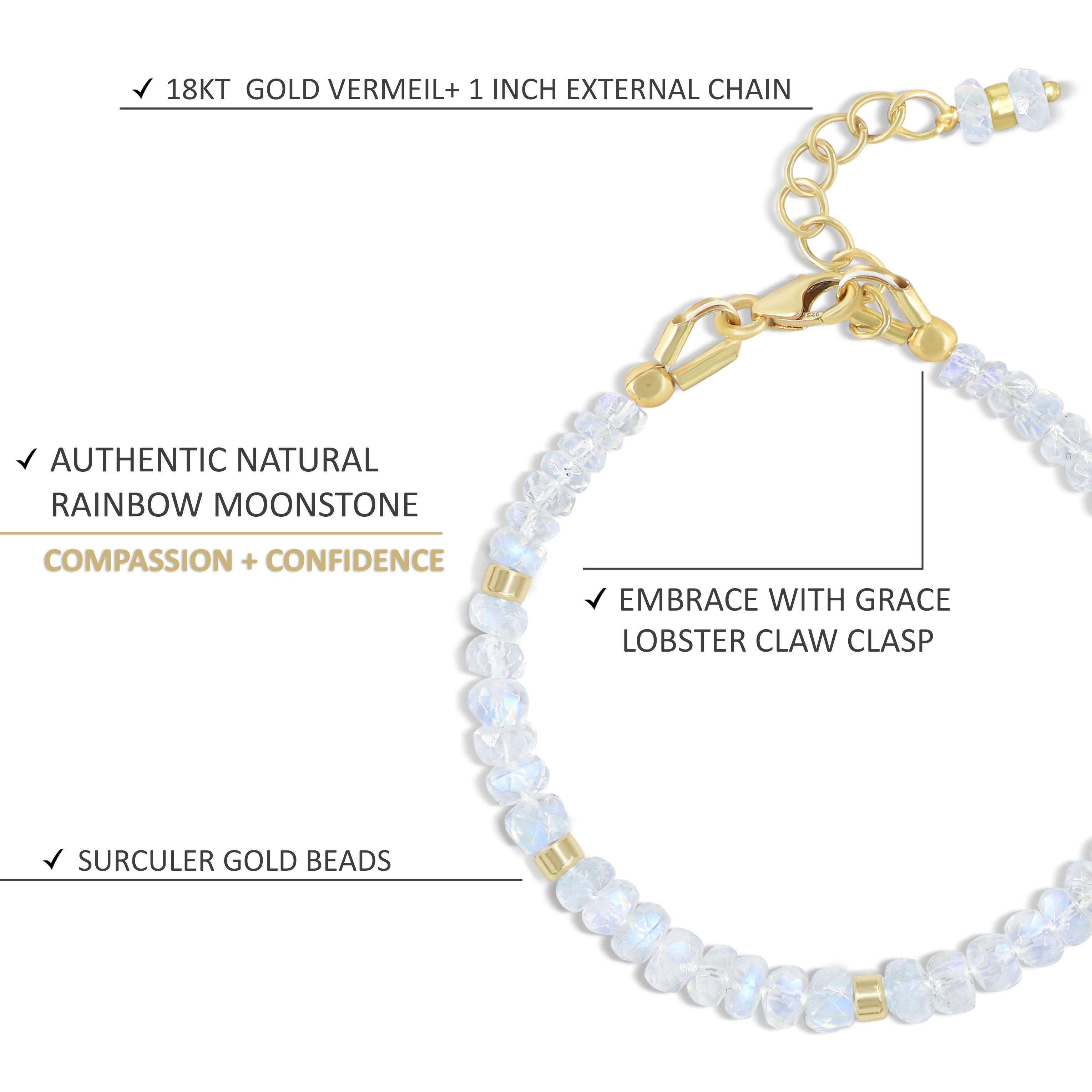 Natural Moonstone Bracelet with 925 Sterling Silver - Elegant Healing Crystal Jewelry for Women, Spiritual Gifts & Everyday Wear