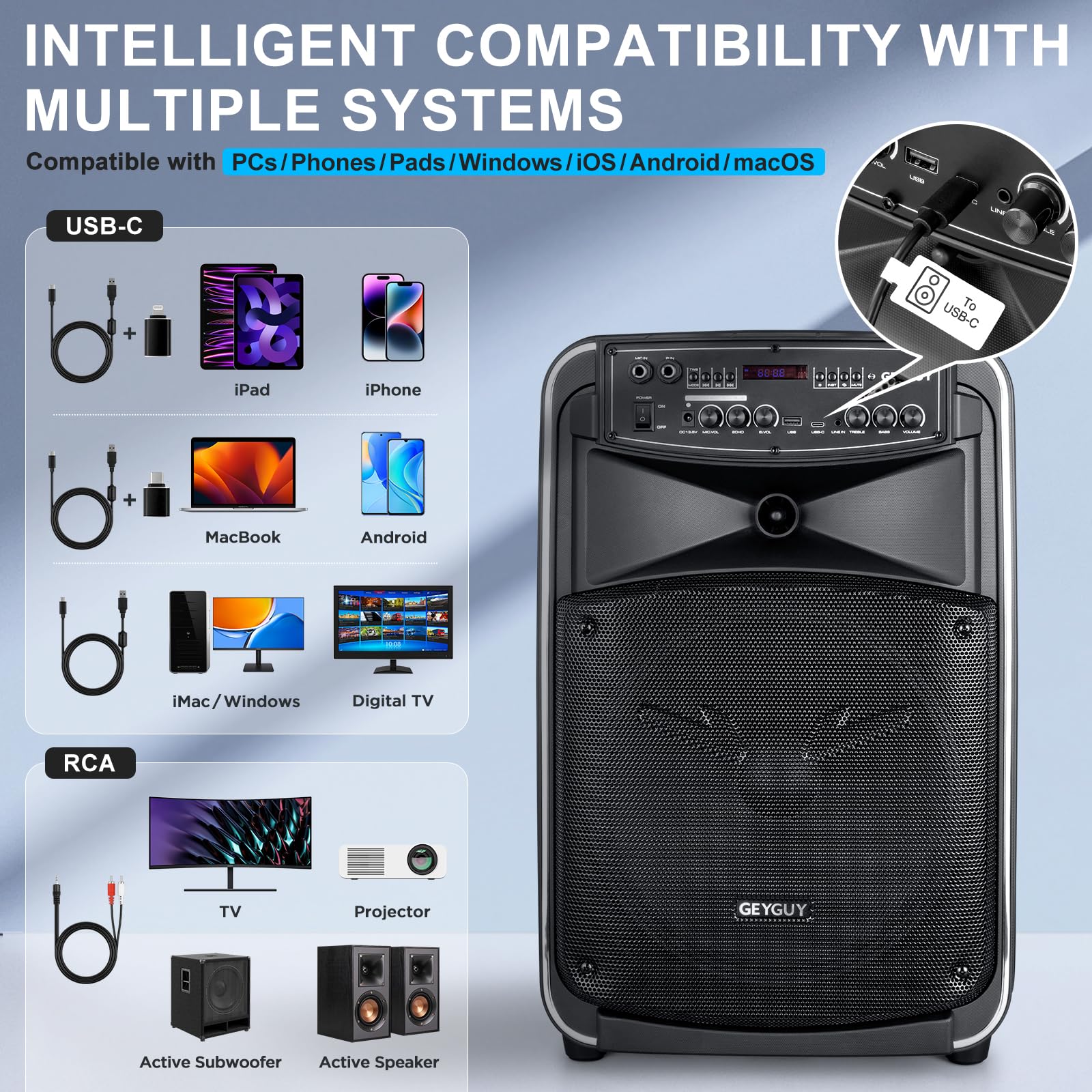 GTSK12-2 DSP Portable Bluetooth PA System Speaker with 2 Wireless Microphones, 12