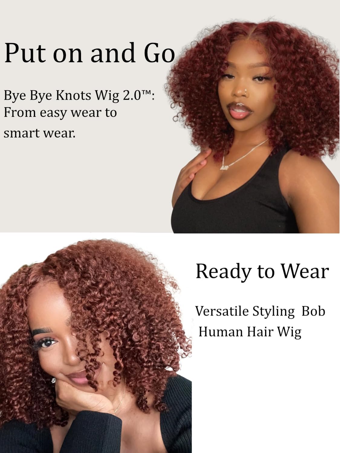 UNICE 12 Inch Short Curly Bob Wig - Human Hair Glueless Wig with Bye Bye Knots, Pre Plucked & Pre Cut 7x5 HD Lace Closure - Ready to Wear Reddish Brown Wig for Daily Wear, Cosplay & Special Occasions