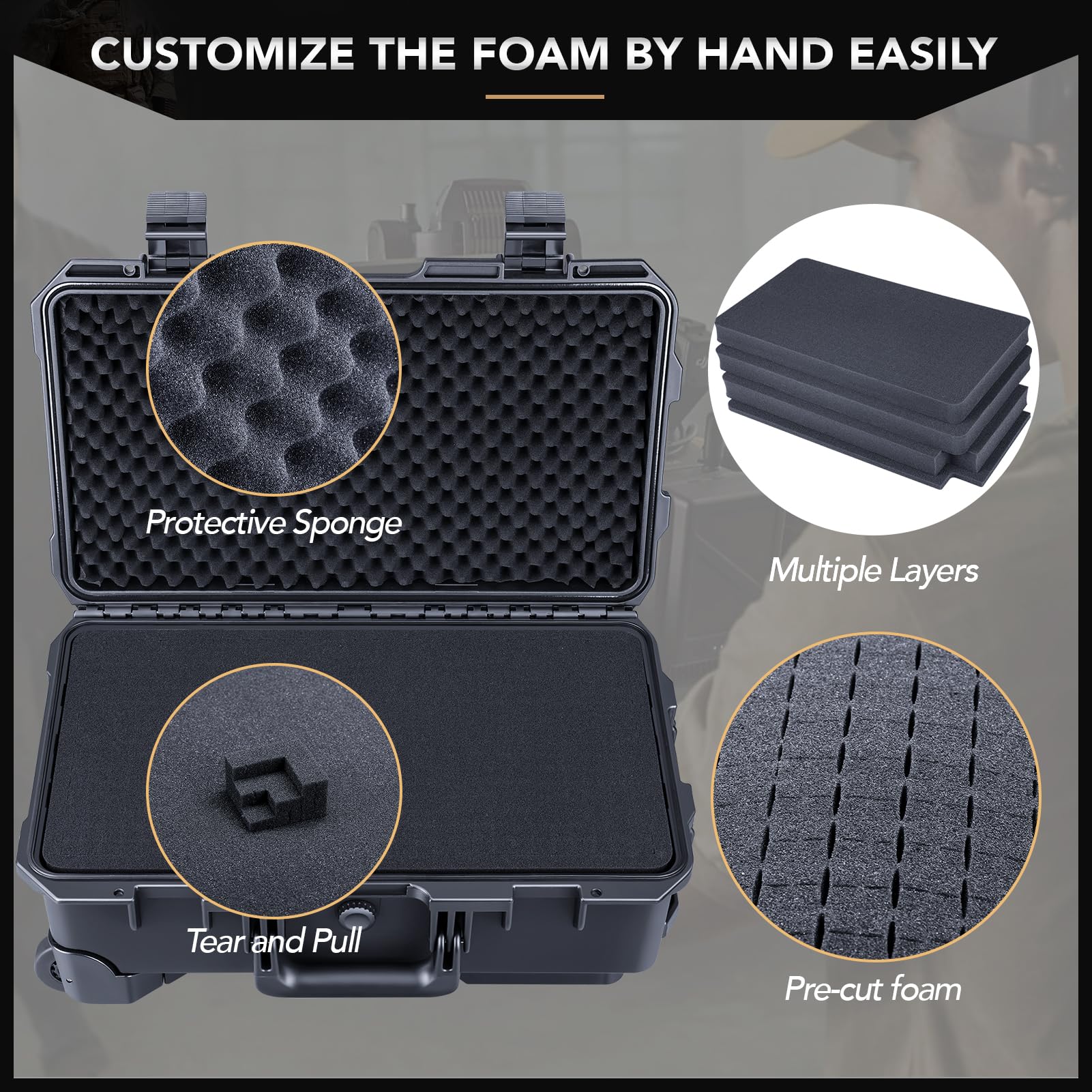 Lykus HC-5120 Waterproof Rolling Hard Case with Customizable Foam - 20.3x11.3x7.3 Inch Interior for Camera, Drone, Electronics & Tools | Perfect for Travel, Outdoor Adventures & Equipment Protection