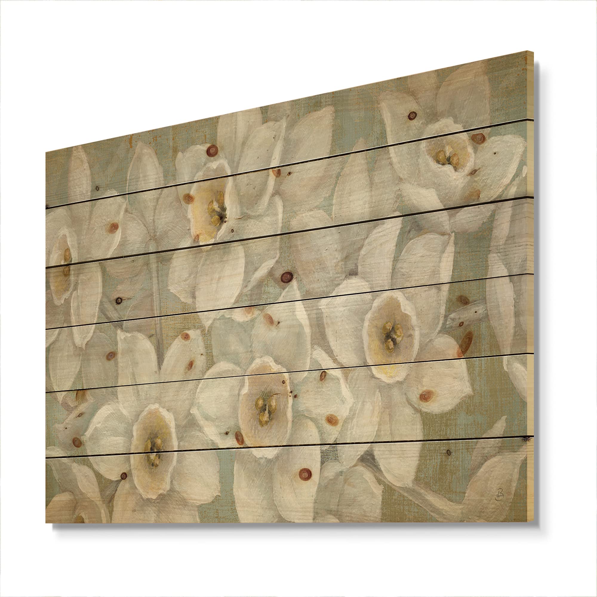 DesignQ Pure Pastel White Flowers Traditional Wood Wall Decor - Yellow Floral Wood Wall Art - Large Pine Wood Wall Panels with Hand-Painted Floral Design - Perfect for Living Room, Bedroom & Office Decoration