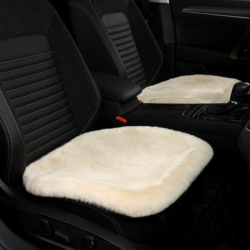 Genuine Sheepskin Car Seat Cushion Cover - 2 Pack Premium Comfort Seat Protector for Cars, Trucks & SUVs | Driver & Office Chair Pad | Luxury Car Accessories & Decor (Pearl White) - Perfect for Long Drives, Road Trips & Office Comfort