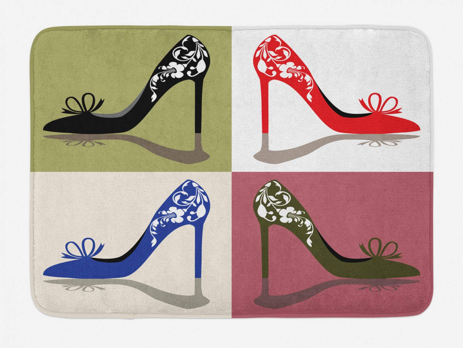 Ambesonne Non-Slip Plush Bath Mat with Oriental Floral High Heel Design, 30.2