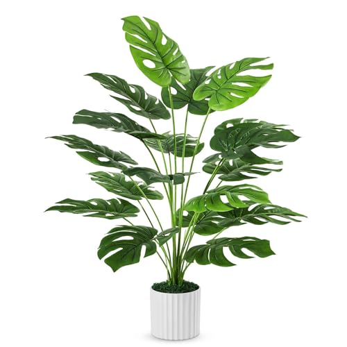 White Pot Faux Monstera Plant