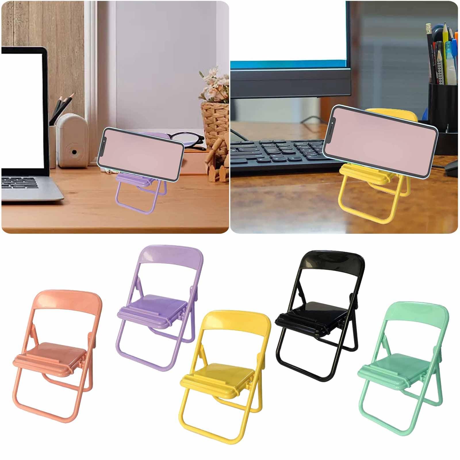 Mini Folding Chair Cell Phone Stand - 5-Pack Foldable Desktop Phone Holder with Candy Colors, Perfect for Desk Organization, Office Accessories, and Cute Home Decor | Ideal for Work, Study, and Displaying Smartphones