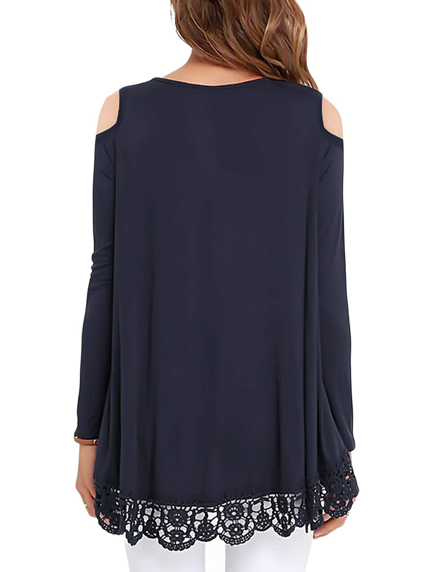 RAGEMALL Women's Cold Shoulder Long Sleeve Tunic Blouse with Lace Trim - Elegant Floral Print Party Top for Date Night, Office Wear & Casual Outings