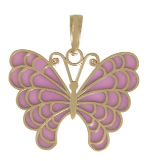 14K Yellow Gold Butterfly Charm Pendant with Lavender Stained Glass Wings - Elegant Jewelry Gift for Women, Perfect for Valentine's Day, Anniversary & Special Occasions