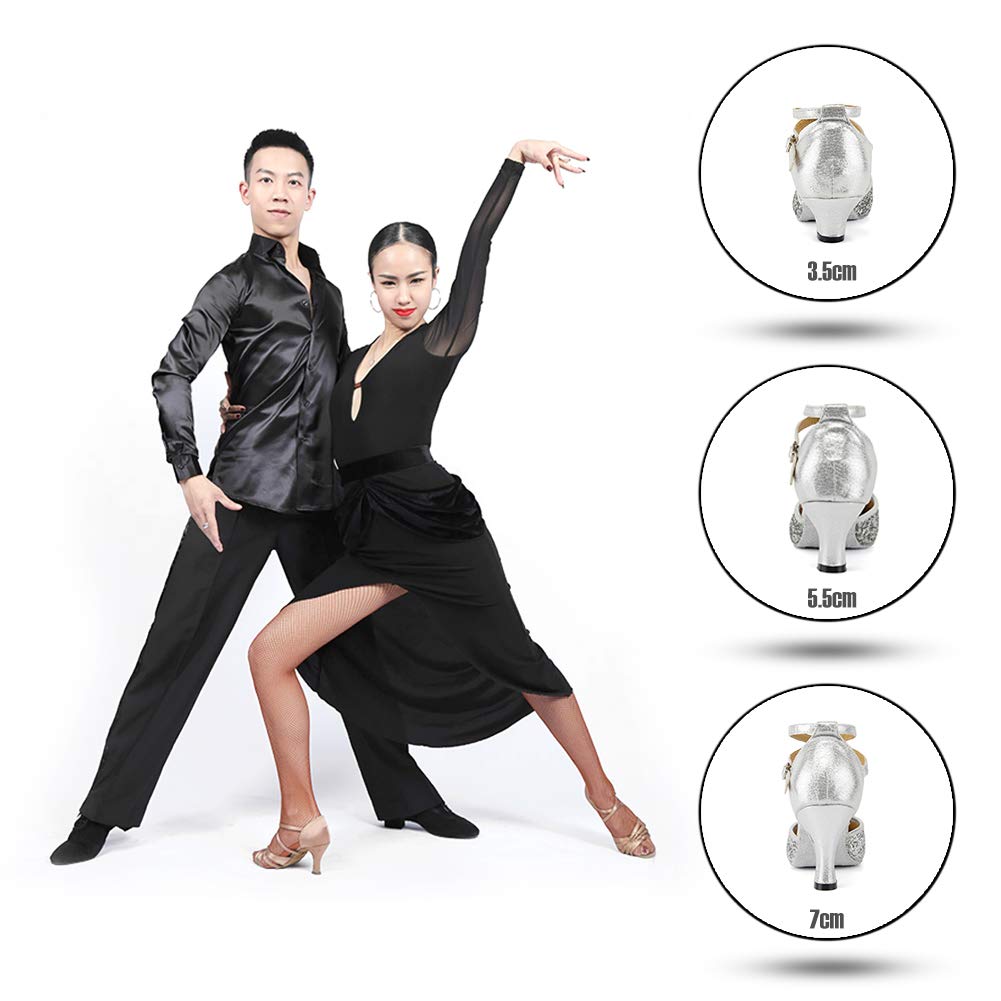 SWDZM Women's Glitter Latin Dance Shoes - Closed Toe Ballroom Salsa Heels for Party & Performance (Ideal for Salsa, Tango, Wedding & Formal Events)