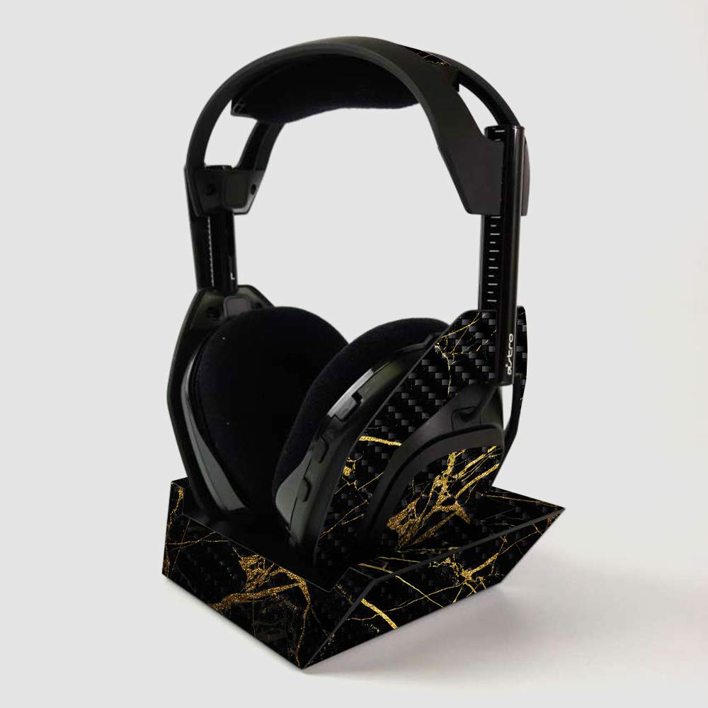 MightySkins Carbon Fiber Skin for ASTRO Gaming A50 Wireless Headphones & Base Station - Black Gold Marble Design | Protective Durable Textured Cover | Easy to Apply | Made in USA | Perfect for Gaming Setups & Headphone Protection
